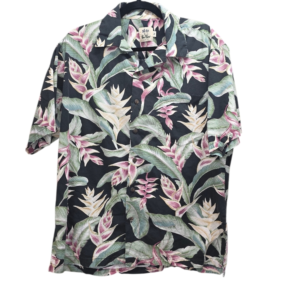 Pau Hana Hawaii Aloha Shirt Men M Black‎ Tropical Floral Button Up Beach Wear